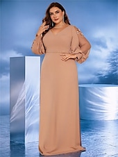 preiswerte BLAU-A-Linien Plus Size Kleider Elegantes Kurvenkleid Formelles Hochzeitsbodenlänges Langärmel V-Ausschnitt Chiffon mit Perlen 2025