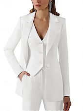 cheap Mom&#039;s Pant Suits-Pantsuit 3 Piece Pantsuit Mother of the Bride Vintage Simple Minimalist Lapel Floor Length Stretch Fabric Long Sleeve with Buttons