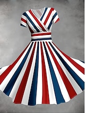 abordables Robes Rayés et Géométriques-Femmes Robe Midi Robe fourreau Robe Portefeuille Robe d&#039;Été Robe d&#039;été Vacances Fête Occasionnel Quotidien Fête Sortir Coupe régulière A Ombre Graphique Géométrique Demi Manches Col en V Rose Claire