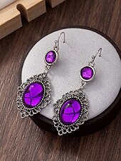 abordables Boucle d&amp;#39;oreille pour femme-Boucles d&#039;oreilles pendantes gothiques vintage pour femmes avec pierre précieuse rouge, design pendant en filigrane d&#039;argent antique pour fête d&#039;Halloween et cosplay
