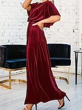 tanie Prosta sukienka-Damskie Czarny Czerwony Zielony Lato Wiosna Sukienka maxi Sukienka A line Sukienki półformalne Formalny Praca Regularny Równina Półgolf