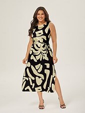 abordables Robes décontractées-Femmes Robe Décontractée Robe Ample Noir Blanche Sans manches Motif Floral Imprimé Ample Printemps &amp; Été Tour Décontracté Quotidien Occasionnel Vacances S M L