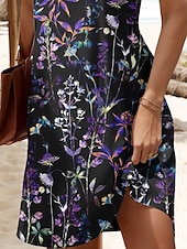 abordables Robes fleuries-Femmes Mini Robe Robe d&#039;Été Robe fourreau Robe à épaules dénudées Vacances Occasionnel Sortir Coupe régulière Fleuri Graphique Sans manches Col en V Rouge Bleu Violet Vert Été Printemps