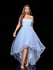 abordables Robes Longues &amp; Gowns-Robes de Quinceañera A-Line Robe Élégante Robe Formelle Mariage Asymétrique Sans Manches Off Shoulder Tulle dos nu avec Plis