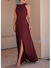 ieftine Rochii pentru invitați de nuntă-Linia -A Rochii pentru invitați de nuntă Elegant Rochie Invitat la nunta Logodnă Lungime Podea Fără manșon Stil Nautic Crep stretch Glugă la Spate cu Rochie cu fanta 2025