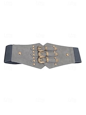 abordables Ceinture pour femme-Ceinture large élastique pour femme avec triple boucle vintage – Corset gothique en similicuir pour robes et costumes