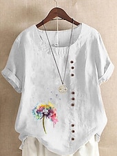 ieftine Cămăși-Pentru femei Bluză Floral Grafic Stilat Casual Manșon scurt Stil Nautic Topuri obișnuite Zilnic Ieșire Nasturi Imprimeu Alb Roz Îmbujorat Mov Maro Trifoi Vară Primăvară