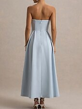 economico Abiti da cocktail-Abiti da cocktail a trapezio, eleganti, abiti da cerimonia, da sposa, lunghezza tè, midi, senza maniche, scollo a cuore, in crêpe elasticizzata con pieghe e tasca 2025