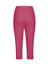 cheap Plain Leggings-Women&#039;s Capri Pants Leggings Fashion Casual Calf-Length Mid Waist Plain Elastic Waist Comfy Breathability Stretchy Vacation Street Daily Wear Light Yellow Wine Dark Brown Black Spring Fall Regular Fit