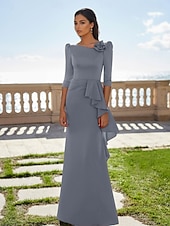 preiswerte ROT-rot-grünes A-Linien-Abendkleid, elegantes Kleid für formelle Hochzeitsgäste, bodenlang, 3/4-Ärmel, U-Boot-Ausschnitt, Tasche, Stretch-Satin mit Rüschen, 2025
