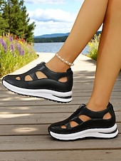 abordables Sandalias Deportivas-Sandalias deportivas blancas para mujer con diseño recortado, zapatos ligeros con cremallera para caminatas cómodas, viajes activos y recados diarios.