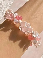 economico Bracciale da donna-Bracciale da donna fatto a mano con pietre preziose floreali – perline di cristallo naturale, stile boho regolabile, ideale per abbigliamento casual, regali e outfit ispirati alla natura