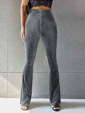 cheap Women's Flare Pants-Women's Corduroy Pants Bell Bottom Fashion Streetwear Full Length Natural Plain Elastic Waist Outdoor Comfortable Outdoor Street Weekend claret Deep Green Apricot Grey Fall Regular Fit