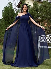 voordelige BLAUW-A-Lijn Quinceanera Jurken Elegante Jurk Formele Bruiloft Vloerlengte Mouwloos One Shoulder Chiffon met Plooitjes