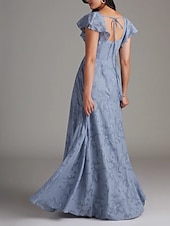 billiga Brudtärneklänningar-A-linje Bridesmaid Klänning Scoophals Ärmlös Elegant Golvlängd Chiffon med Volanger  Delad Framsida