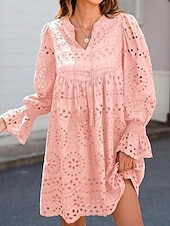 abordables Robes en dentelle blanche-Femmes Mini Robe Robe Décontractée robe ajourée Classique Moderne Quotidien Fête Sortir Coupe régulière Uni manche longue Col en V Noir Blanche Rose Claire Été