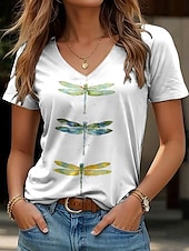 cheap Floral tee-Women&#039;s T Shirt Floral Graphic Casual Short Sleeve V Neck Regular Tops Daily Print White Light Green Summer Spring