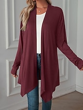abordables Cardigans et vêtements d&#039;extérieur-Femmes Pull Cardigan Vacances Mode Quotidien Couleur Unie Côtelé Ouvert devant Tricoté manche longue Hauts Longs Tricoter Fête Sortir Week-end Noir Blanche Automne Hiver