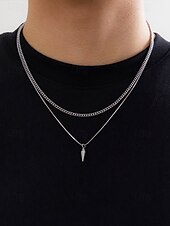 levne Pánské šperky-Pánský pozlacený dvouvrstvý přívěsek – minimalistický kubánský řetízek a přívěsek ve tvaru kulky pro streetwear, večírky i každodenní outfity