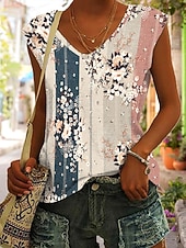 abordables Débardeur Floral-Femmes Débardeur caraco Fleuri Graphique Rayé ancien Quotidien Élégant Sans manches Col en V Hauts Réguliers Quotidien Sortir Tenue de plage Imprimé Rose poussiéreuse Été Printemps