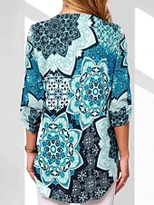 billige Blomstrete topper-Dame Bluse Blomstret Grafisk Geometrisk Stilfull Fritid Langermet V-hals Vanlige topper Daglig Glidelås Trykt mønster Svart Hvit Rosa Marineblå Blå Sommer Vår Høst
