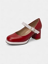 abordables Retro de los años 50-Tacones Mary Jane mod de los años 50 para mujer: zapatos retro de tacón grueso con punta redonda en azul y blanco con correa para atuendos vintage, fiestas de té o uso diario.