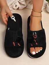 ieftine Flip-Flops de Damă-Papuci de casă pentru femei, din pluș, cu broderie de câini, sandale confortabile din catifea reiată, perfecți pentru relaxare și lenevire acasă
