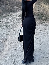 abordables Robe Simple-Femmes Robe Longue Maxi Robe Moulant Robe froncée Mode Classique Vacances Quotidien Fête Coupe régulière Uni manche longue Col roulé Noir Automne