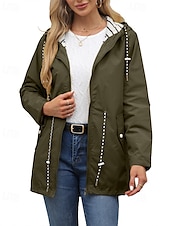cheap Active Jacket-Women&#039;s Trench Coat Warm Comfortable Zipper Pocket Fashion Outdoor Plain Holiday Going out Zipper Regular Hooded Regular Fit Long Sleeve Outerwear Black Red Green Fall Winter