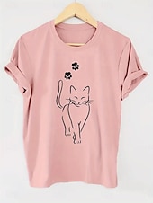 abordables T-shirt Animaux-Femmes T-shirt Graphique Animal ancien Élégant Classique Manche Courte Col ras du cou Col rond Hauts Réguliers Quotidien Week-end Imprimé Noir Blanche Rose Claire Rouge Bleu Été Printemps