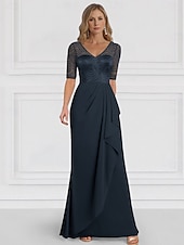 preiswerte Bodenlänge-A-Linie Brautmutterkleid Hochzeitsgast Elegant V Ausschnitt Bodenlang Chiffon Halbarm mit Rüschen Einfarbig 2025