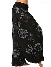 baratos perna larga e cintura alta-Mulheres Calças Calças Harem Calça Palazzo Moda Boho Comprimento total Cintura Média Imprimir Cintura elástica Confortável Micro-Elástica Rua Roupa Diária Para Noite Preto Branco Amarelo Rosa claro