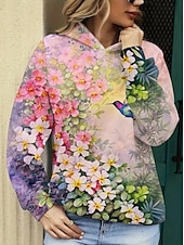 abordables Animaux Tops-Femmes Sweat à capuche Fleuri Animal Papillon Élégant ancien Rétro manche longue À capuche Hauts Réguliers Rue Tenue Quotidienne Imprimé Rose Claire Bleu Printemps Automne Hiver