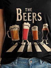 billige Humor og sitater t-skjorte-Oktoberfest Dame T skjorte Grafisk Bokstaver Årgang Stilfull Klassisk Kortermet V-hals Vanlige topper Daglig Trykt mønster Svart Hvit Rød Blå Lilla Sommer Vår
