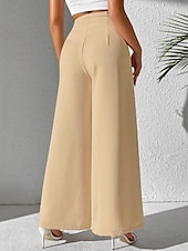 abordables jambe large et taille haute-Femmes Slacks Pantalon palazzo Mode Streetwear Longueur complète Naturel Uni Taille Élastique Extérieur Confortable Fête Week-end Abricot Noir Blanche Beige Automne Coupe régulière