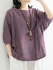 abordables Chemises-Femmes Chemise Couleur Unie Élégant Occasionnel Manche 3/4 Col ras du cou Hauts Réguliers Quotidien Rose Claire Bleu Violet Vert Été Printemps