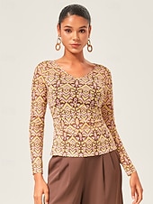 economico Bluse e camicie-maglia elasticizzata vintage con scollo a V