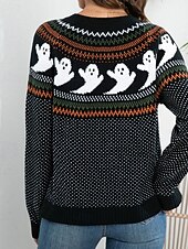 halpa Halloweenin neulepaita-Naisten Neulos Neule Muoti Katutyyli Päivittäin Yhtenäinen väri Hirviö Joustin Tiukka pyöreä kaula-aukko Kudottu Pitkähihainen Tavalliset topit Neuloa Halloween Pyhäpäivä Bile Musta Syksy Talvi