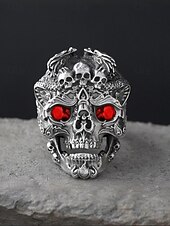 abordables Bijoux pour hommes-Bague gothique crâne pour homme avec cristaux rouges, matériau en alliage, design vintage pour fêtes d&#039;Halloween, style punk et occasion rétro