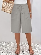 billige Shorts-Dame kinesisk Shorts Grunnleggende Fritid Knelengde Høy Midje عادي Elastisk midje comfy Myk Bekvem Mikroelastisk utendørs Gate Svart Oransje Grønn Kakifarget Sommer Vår Normal