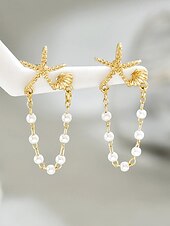 cheap Women&#039;s Earring-Women&#039;s Starfish Pearl Chain Drop Earrings – Beach-Inspired Summer Jewelry, Elegant Nautical Style for Parties, Vacations &amp; Daily Wear
