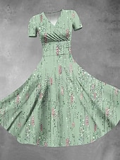 abordables Art &amp; Design Robes-Femmes Robe Midi Robe d&#039;été Robe ajustée et évasée Fête Occasionnel Quotidien Fête Coupe régulière Graphique Abstrait Manche Courte Col en V Rose Claire Bleu Vert Été