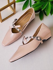 abordables Ballerines femme-Escarpins à talons bas et brides à boucle vintage pour femmes, chaussures habillées en similicuir à bout pointu pour des looks élégants et des rendez-vous quotidiens