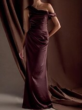 cheap Long Dresses &amp; Gowns-Mermaid / Trumpet Evening Gown Elegant Dress Formal Semi Formal Wedding Floor Length Sleeveless One Shoulder Off Shoulder Satin with Drapes