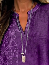 voordelige Dames Boho Tops-Dames Overhemd Bloemig Stijlvol Modern Lange mouw V-hals Normale tops Dagelijks Feestdagen Knop Afdrukken Paars Groen Zomer