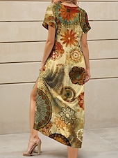 tanie Sukienki boho-Damskie Sukienka midi Codzienne sukienki Sukienka letnia Sukienka A line Letnie sukienki Bohema Urlop Codzienny Plaża Luźna Graficzny Boho Paisley Damask Krótki rękaw W serek Żółty Czerwony Niebieski