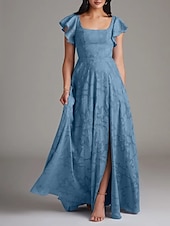 billiga Brudtärneklänningar-A-linje Bridesmaid Klänning Scoophals Ärmlös Elegant Golvlängd Chiffon med Volanger  Delad Framsida