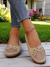 ieftine Pantofi Joși de Damă-Mocasini pliabili pentru femei – mocasini din piele moale cu tălpi flexibile pentru relaxare în grădină, lenevire pe verandă și purtare zilnică