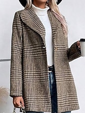 cheap Winter Coats-Women&#039;s Coat Warm Comfortable Buttons Casual Plaid Outdoor Holiday Single Breasted Regular Turndown Regular Fit Long Sleeve Outerwear Red Camel Gray Fall Winter