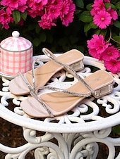 abordables Sandales de Robe-Sandales à lanières et strass pour femmes - Chaussures à enfiler transparentes à talon bas et bout ouvert pour adultes, rendez-vous quotidien &amp;sorties d&#039;été